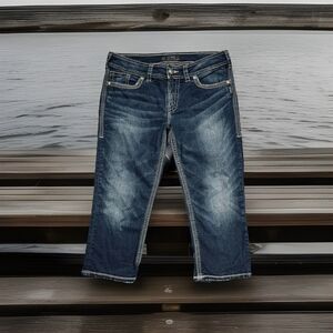Silver Jeans Suki Surplus Capri 32 (32x20.5) Blue Mid Rise Stretch Denim Womens